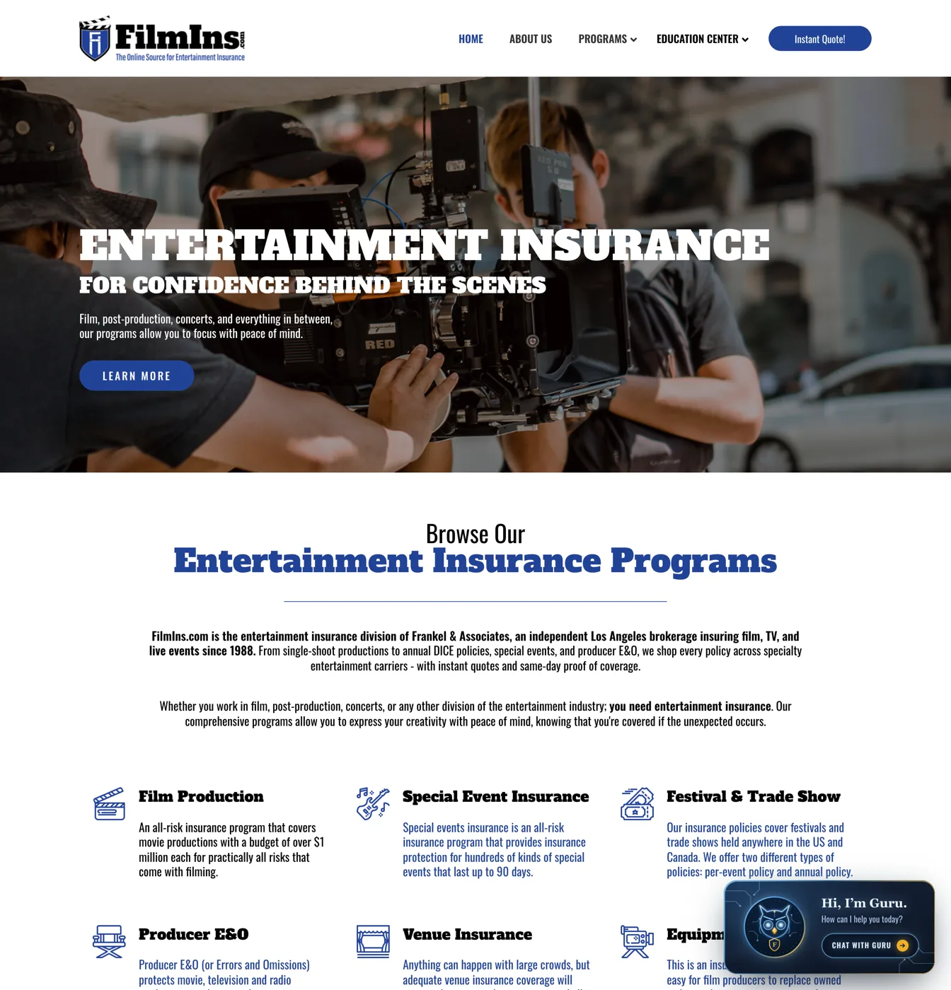 Film production insurance website